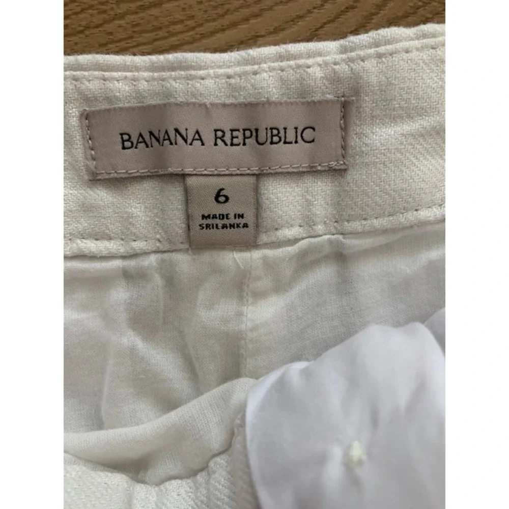 Banana Republic Off White 100% Linen Old Money Cargo Pants High Rise Size 6
